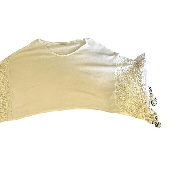 Hollister (OS) Cream Lace Tassel Fringe Sleeve Loose Fit Knit Poncho Top - Picture 12 of 12
